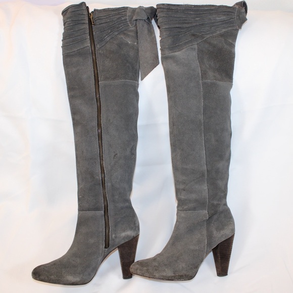 Joie Gray Suede Knee High Boots Women’s Size 6.5 Heeled Over the Knee - Picture 2 of 11
